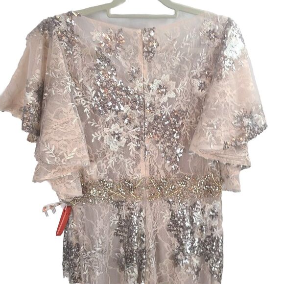 MAC DUGGAL 67842 Taupe Beaded Embroidered Lace Bell Sleeve Gown Womens (12) $698 - Picture 12 of 16